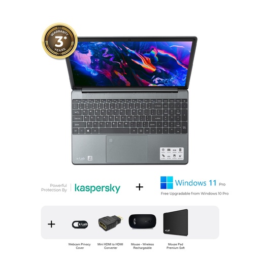 xLab x-Book Series XL-156P Laptop- i3, 8GB RAM, 256GB SSD, Fingerprint Security, 15.6" Full HD Display + Accessories + Security & Software